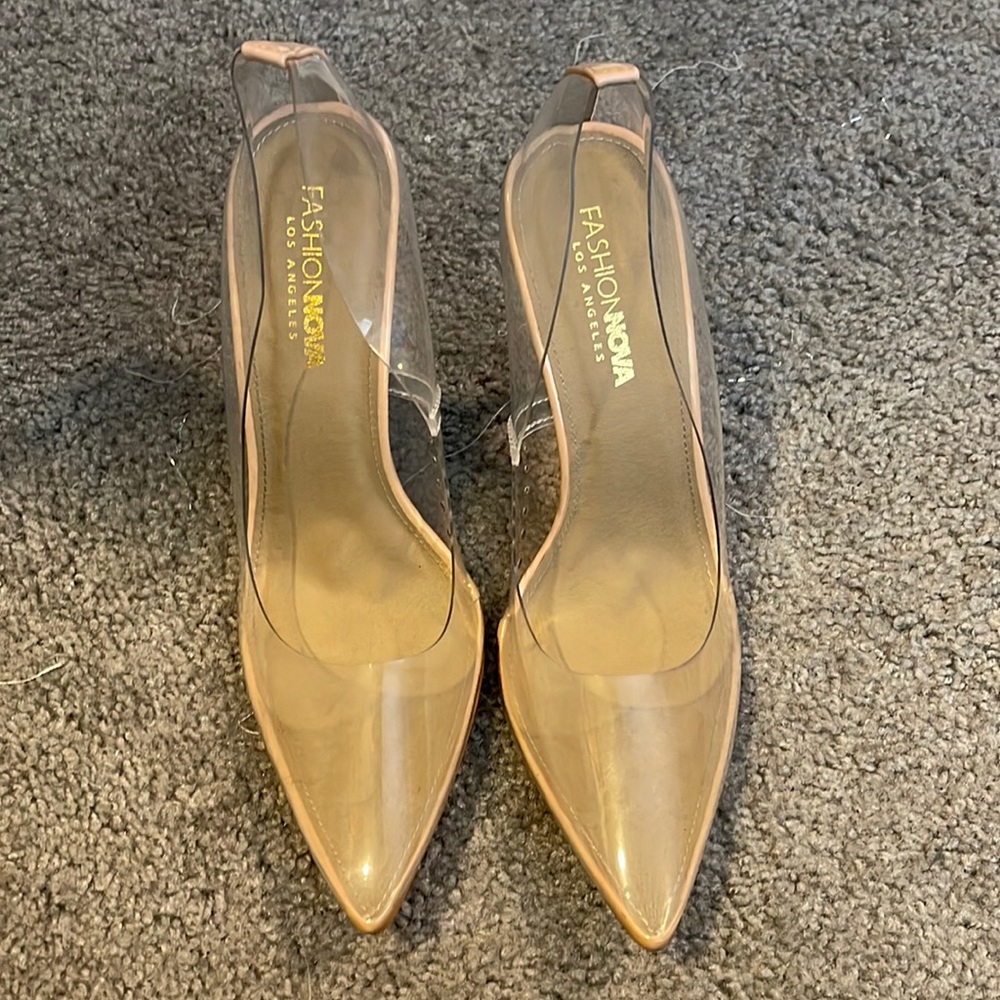 Clear pointed toe heel